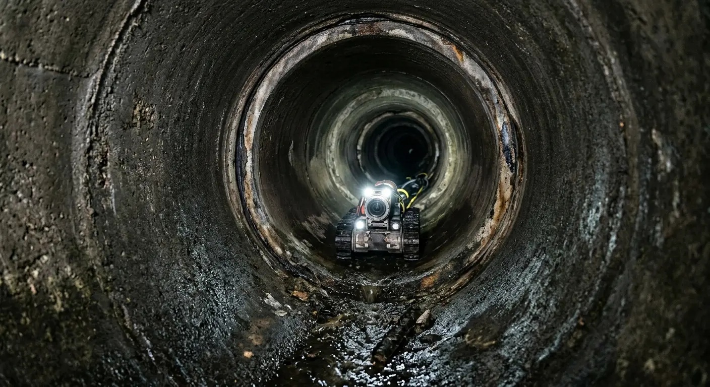 Robotic sewer camera inspecting pipe interior for Drain Snake Service in Manteca